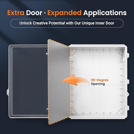 QILIPSU Waterproof Junction Box IP67 Outdoor Plastic Electrical Project Enclosure Weatherproof with Inner Door, Mounting Plate, Wall Brackets, Hinged Clear Cover 20"x16.1"x7.9" CC-D
