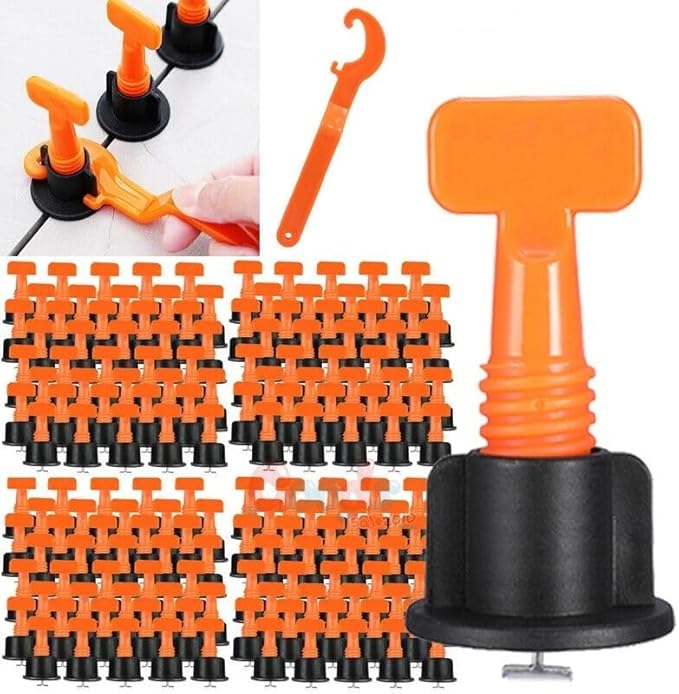 1200PCS TMKOOL Tile Leveling System 196pcs Reusable T Type Tile Leveler Spacer with 1000pcs 1/16" Tile Spacer, 4x Wrenches Tile Installation Tool Kit for Stone Installation (Leveler Clip+Spacer 1/16")