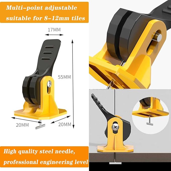 Tile Leveling System Kit Tile Spacers 100pcs Reusable Leveler+Extra 100pcs Replaceable Steel Pin Tlie Tools Installation Set Floor Leveling Compounds 1/8", New Adjustable Fit 8-12mm Tile