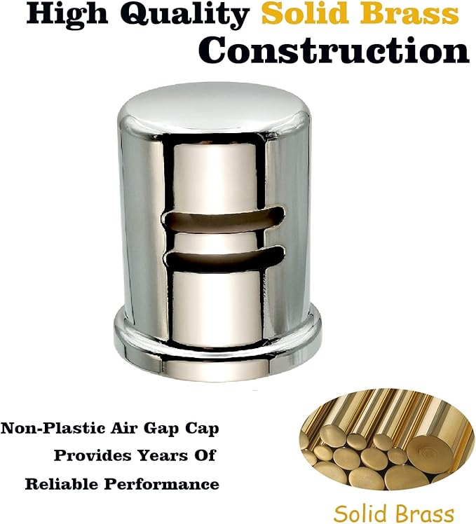 Dishwasher Air Gap Kits with Dishwasher Air Gap Cover and Matching Escutcheon, Replacement air gap dishwasher,Solid Brass Air Gap Cap, Polished Chrome Finish