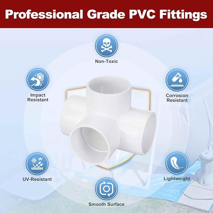 4Pcs 1 1/2" Elbow PVC Fitting, Schedule 40 4-Way Tee Furniture Grade PVC Pipe Fitting, DIY Corner Elbow Connector for Building Furniture, Greenhouse Frame Connection, White