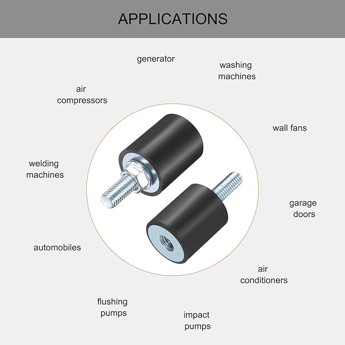 uxcell 8pcs M8x23mm Rubber Isolator Mounts with Studs 25x30mm Male Female Vibration Shock Absorber Zinc Plated Cylindrical Thread Mounts Anti Vibration Isolators with 8pcs M8 Lock Nuts