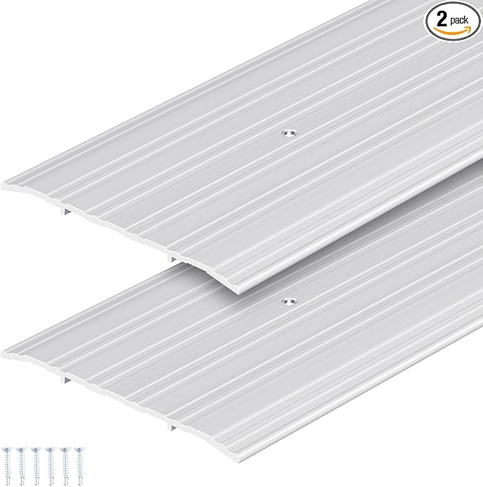 Tandefio 2 Pcs 6 x 1/4 x 36 Inches Door Saddle Threshold for Doorway Interior Sturdy Aluminum Commercial Fluted Saddle Door Threshold Durable and Sleek Doorway Entryway Access Draft Protection, Silver