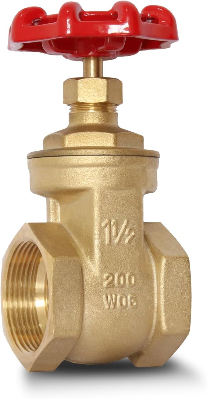 1-1/2" NPT Brass Gate Valve, Heavy Duty Female x Female Thread Manual Rotary Sluice Valve with Wheel Handle for Water, Oil, Gas, Industrial Plumbing, and HVAC Systems (1-1/2", DN40)