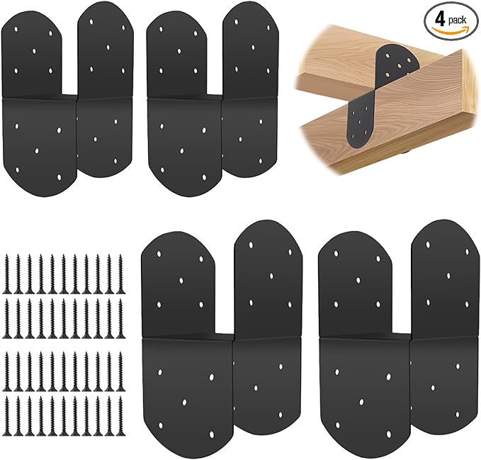4 Pcs 6"x 6" Deck Post Caps Tie Brackets ,Ineer Size(5.6"x 5.6") 14 Gauge Post Base Steel Post Anchor Connector Support Fence Post Brackets for Posts to Wood