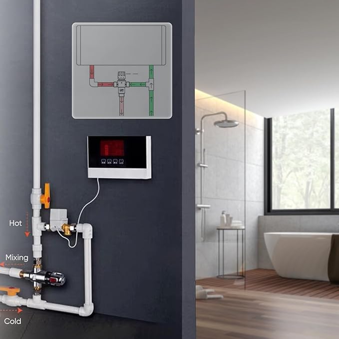 3-Way Thermostatic Mixing Valve, DN15 Temperature Control Bathroom Faucet and Shower Water Mixer Valve G1/2 NPS Male Connections,Chrome…