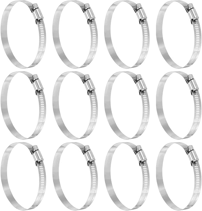 HARFINGTON 12 Pcs Hose Clamp 3-1/16"-4" (78-101mm) 304 Stainless Steel Adjustable Worm Gear Hose Clamp with Phillips Screw Assortment Kit for Fuel Line Pipe Plumbing Automotive Tube