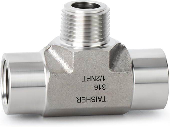TAISHER 1PCS Forging of 316L Stainless Steel Tee Pipe Fittings, 1/2" NPT Female x 1/2" NPT Male x 1/2" NPT Female Pipe Fittings, Male Branch Tee
