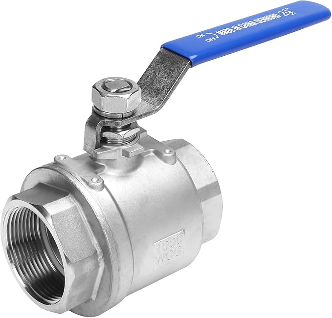 DERNORD Full Port Ball Valve Stainless Steel 304 Heavy Duty for Water, Oil, and Gas with Blue Locking Handles (2.5" NPT)