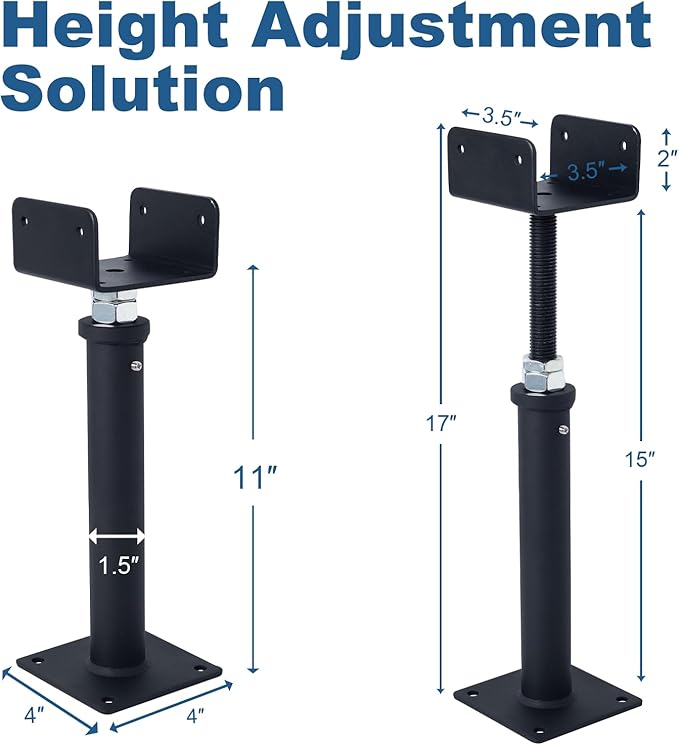2 Pack U-Shaped Floor Jack, Heavy Duty Adjustable Steel Telepost with U-Head for 4x2, 4x4, 4x6 Joists, 11-15Inch Adjustment Range, Screw Jack Post for Beam Support & Leveling