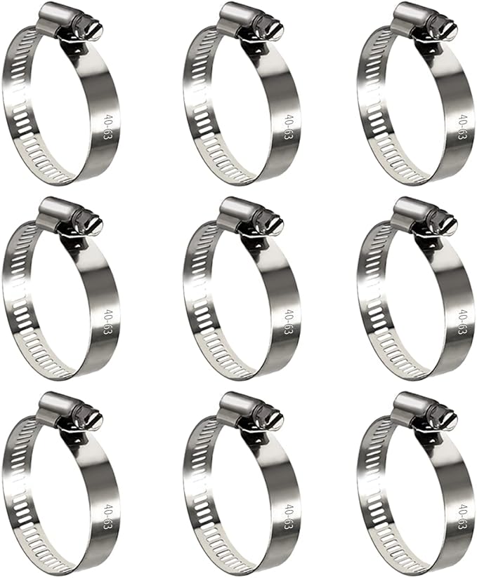 10 Pack Stainless Steel Hose Clamps, 1-1/2 inch to 2-1/2 inch Worm Gear Metal Hose Clamps for Pipe, Dryer Repair, Tubing and Fuel Line