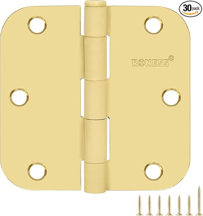 30 Pack Polished Gold Door Hinges 3.5 Inch, 5/8" Radius Rounded, Standard Residential for Doors 3 ½",Sturdy Hinges, Interior Hinges