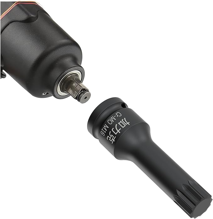 1/2-Inch Drive x M16(16mm） Impact XZN Triple Square Spline Bit Socket, Metric Lengthen Screwdriver Socket Adapter, 3-Inch Length, CR-MO Steel, One-Piece Construction, Black