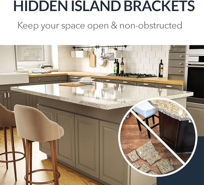 IRONSUPPORTS.COM Iron Supports Hidden Island Countertop Support Bracket - Heavy Duty Brackets for Granite Countertops Steel Kitchen (Matte Black 24 Inch)