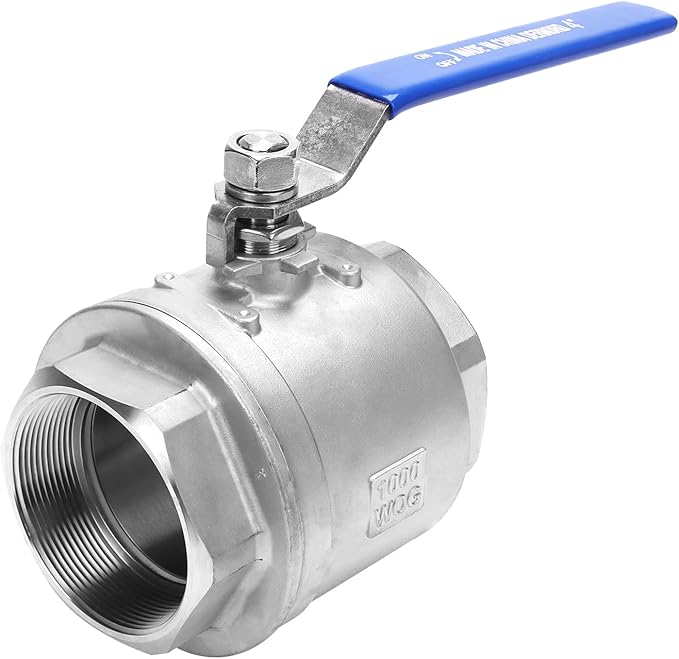DERNORD Full Port Ball Valve Stainless Steel 304 Heavy Duty for Water, Oil, and Gas with Blue Locking Handles (4" NPT)