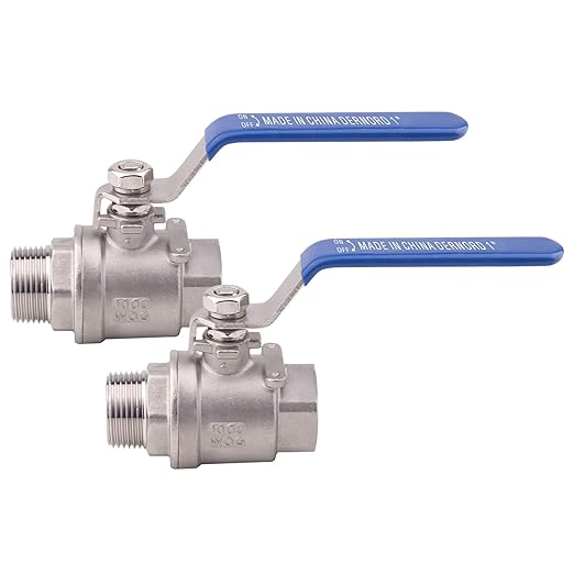 DERNORD 2 Pack Full Port Ball Valve 1 Inch - Male x Female Stainless Steel 304 Heavy Duty for Water, Oil, and Gas, 1000WOG