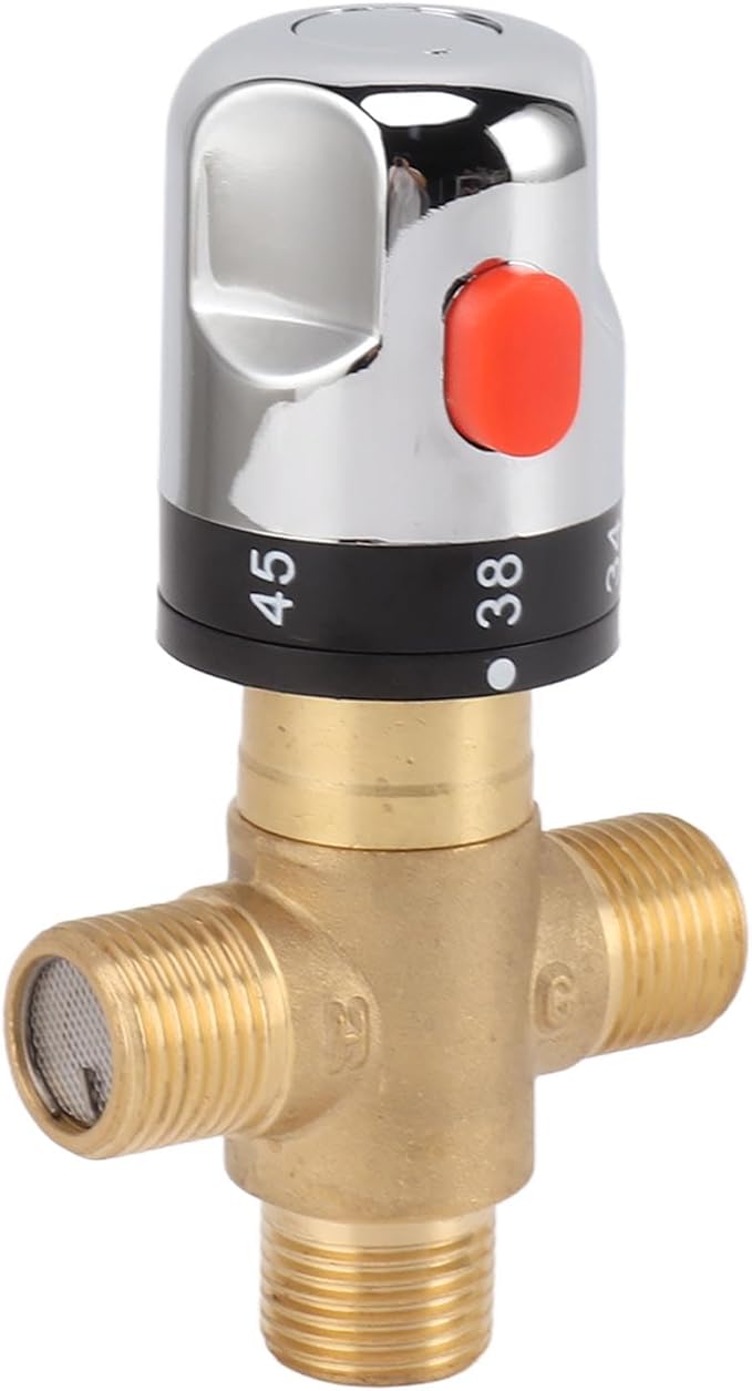 Asixxsix Thermostatic Mixing Valve, Brass Shower Mixing Valve, Hot and Cold Water Temperature Control for Basin Bathroom, Brass Plumbing Fitting