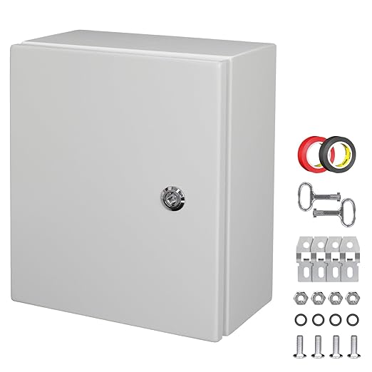 LeMotech Electrical Box 12 x 10 x 6 inch Junction Box, IP66 Waterproof Dustproof Steel Enclosure Wall-Mounted for Outdoor/Indoor Lockable with Equipment Mounting Plate