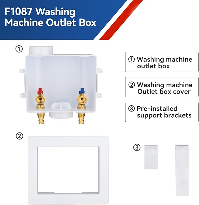 Washing Machine Outlet Box,1/2 Inch PEX Crimp F1807 Inlet x 3/4 Inch MHT Outlet Connection Laundry Outlet Boxes,Washer Plumbing PEX Fittings Box with Center Drain
