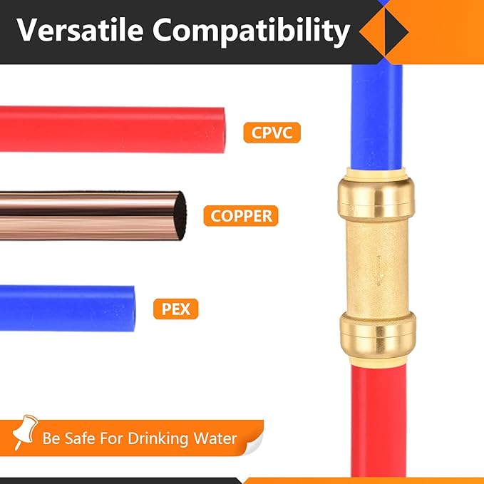 40-Pack HeSun Pushfit Check Valve, 1/2-Inch Push to Connect Plumbing Fittings with Disconnect Clip, Brass Push-fit Fittings for PEX, Copper, CPVC, PE-RT Pipes(PF-VALVE060-40)