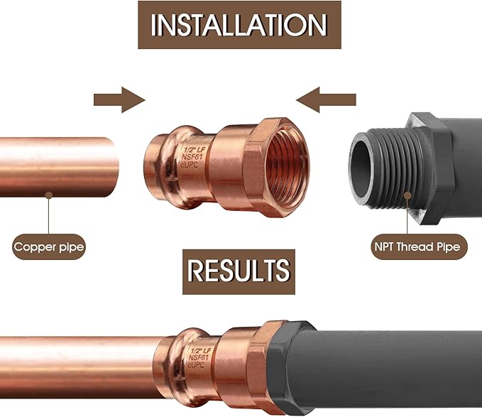 Copper Press Fittings,12PCS 1/2" Press x 1/2” Female NPT Copper Press Female Adapter,1/2” Female NPTxPress LF Coppers Press Adapter Pressure Coppers Fitting Female x Press Connection for Plumbing