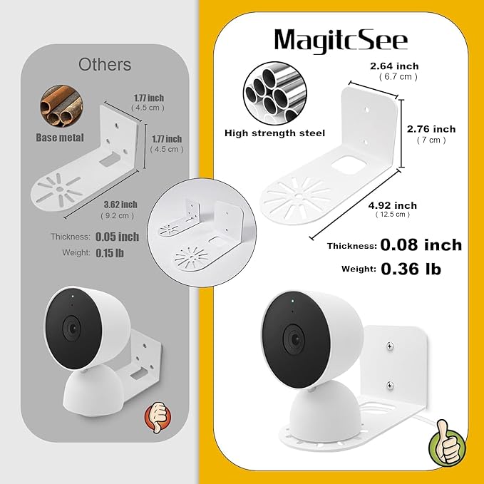 Large Metal Wall Mount Holder fits for Google Nest Indoor 2nd Generation Wired Security Cam, Flexible Installation Camera Shelf for Better View Angle Mount on Wall Deck,1 Pack