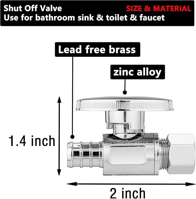 (10 Pack) Lidertik 1/2 inch Straight PEX-B Angle Stop Valve 1/2 inch x 3/8 inch Compression for Water Toilet Bathroom Sink Brass Plated Chrome 1/4 Turn Valve LI-JF1-1807-S(10 PCS)