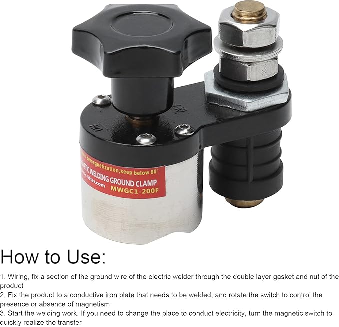 Magnetic Ground Clamp, Floating Design Strong Magnetism Switchable Smooth Conductive Holder Grounding Magnet Connector for Welder for Power Tools(MWGC1-200F)