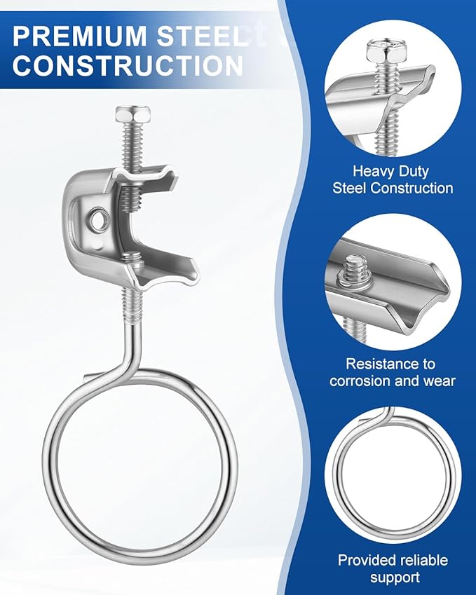 50 Pcs 1/4" x 20 Beam Clamp, 2 Inch Beam Clamps Steel Small C Clamps with Screws Rings Threaded Bridle Rings Hangers for Electricians, Pipe, Supports Up to 75 Lbs