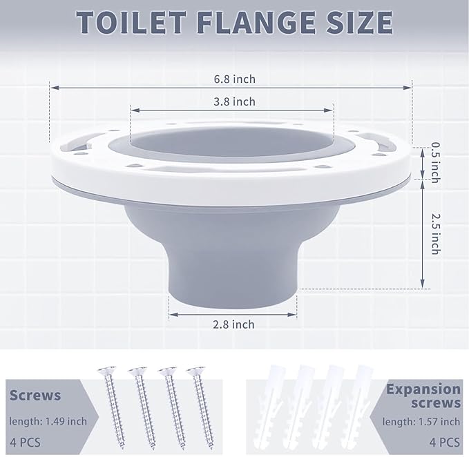 Universal Toilet Flange Kit, Leakage Proof Toilet Repair Flange with Screws, Silicone Toilet Flange Extender for 4in, 5in, Special 3in Waste Pipes, Gray