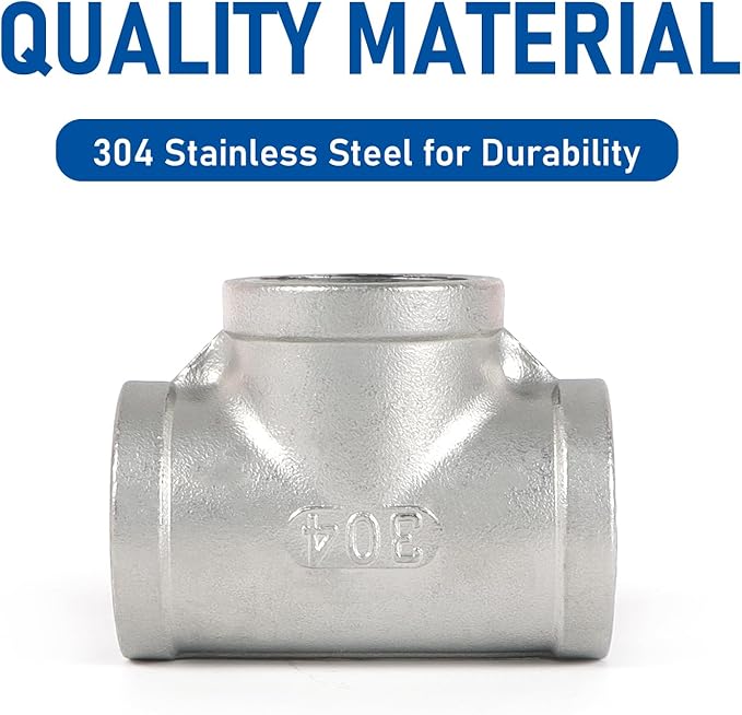 Kodilin Pipe Fittings 304 Stainless Steel Tee Pipe Fittings 1/4" x 1/4" x 1/4" NPT Female Thread Adapter - 4PCS