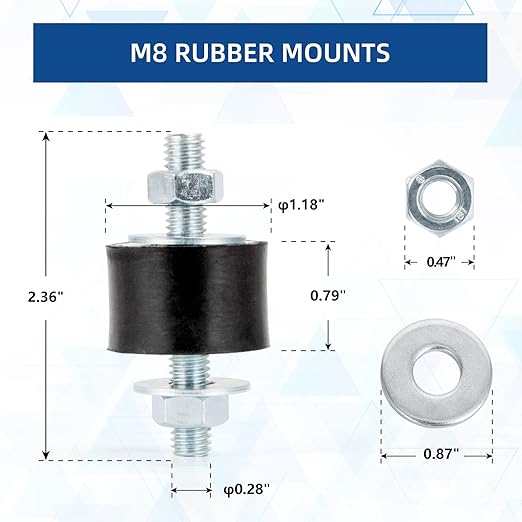 Rubber Studs Shock Absorber M8 30x20mm 4 Pack Anti Vibration Rubber Isolator Mounts Cylindrical Vibration Isolation Mount for Air Compressors, Garage Motor, Diesel Engines