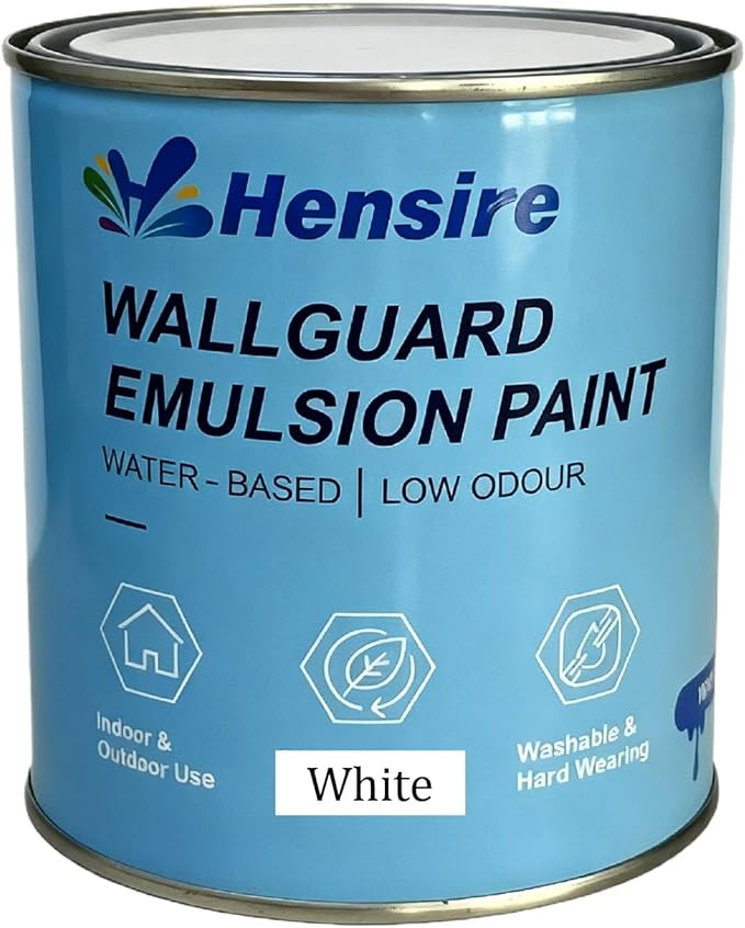 Hensire Wallguard Masonry Paint - Waterproof Water-Based Exterior Paint for Concrete & Brick, Low Odor Durable Matt Finish for Stone, Pebbledash & Ironwork Surfaces (White, 35Fl oz/1L)