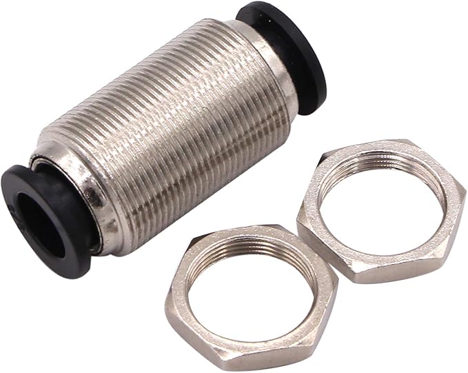 Bulkhead Union Push to Connect Tube Fitting 3/8 Inch Tube OD Double Threaded (2 Packs)