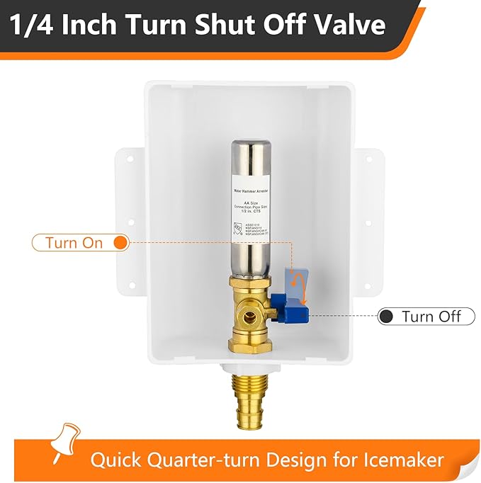 HeSun PEX-A Ice Maker Outlet Box,Inlet 1/2 Inch F1960 Expansion x Outlet 1/4 Inch OD Compression Connection,with Stainless Steel Water Hammer Arrestor