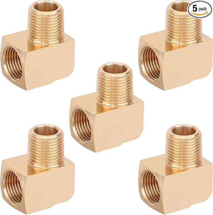 5pcs 3/8” Brass Fittings 90 Degree Barstock Street Elbow 3/8" NPT Male Pipe to 3/8" NPT Female Pipe 3/8 NPT Elbow Forged Brass Pipe Fittings