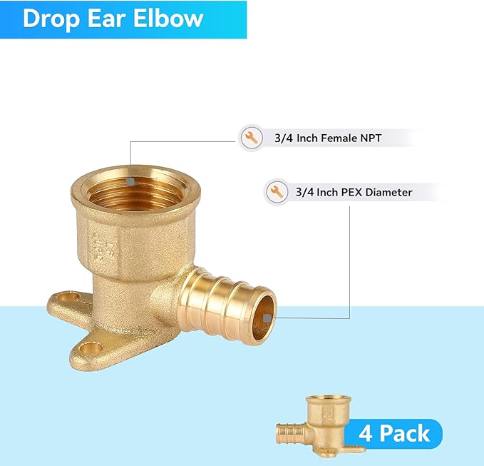 PEX Fitting 3/4" Drop Ear Elbow,4Pack Pex 3/4 Inch x 3/4 Inch Female NPT Drop Ear Elbow,PEX F1807 Crimp Brass Fittings(PEX1807169-4Pack)