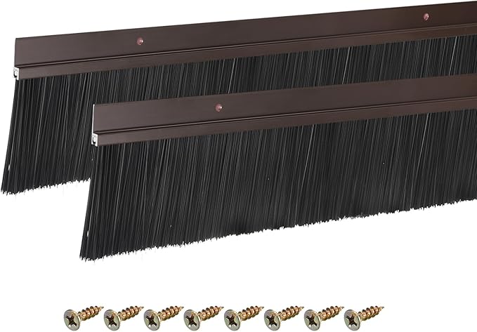 uxcell 2Pcs Door Brush Bottom Sweep H-Shape Aluminum Alloy Base with 2.8-inch PP Brush for Home, Industrial (47-inch L, Brown)