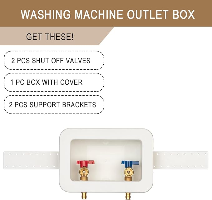 [1 Piece] Lingmfg Washing Machine Outlet Box PEX-A Expansion with 2 inch Central Drain, 1/2 inch PEX-A Expansion, Connect 3/4 inch Washing Machine Hoses LING -WMOB-WO-WHA-3