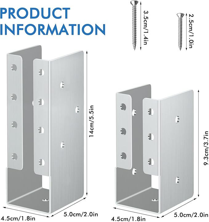Concealed Stainless Steel Joist Hangers, (10-30PCS), 2"x6", 4"x6", 4"x8" with Screws, Outdoor Trim Concealed Flanges, for Beam,Swing, Handrail,Fence (10 Pack, 2"×6")