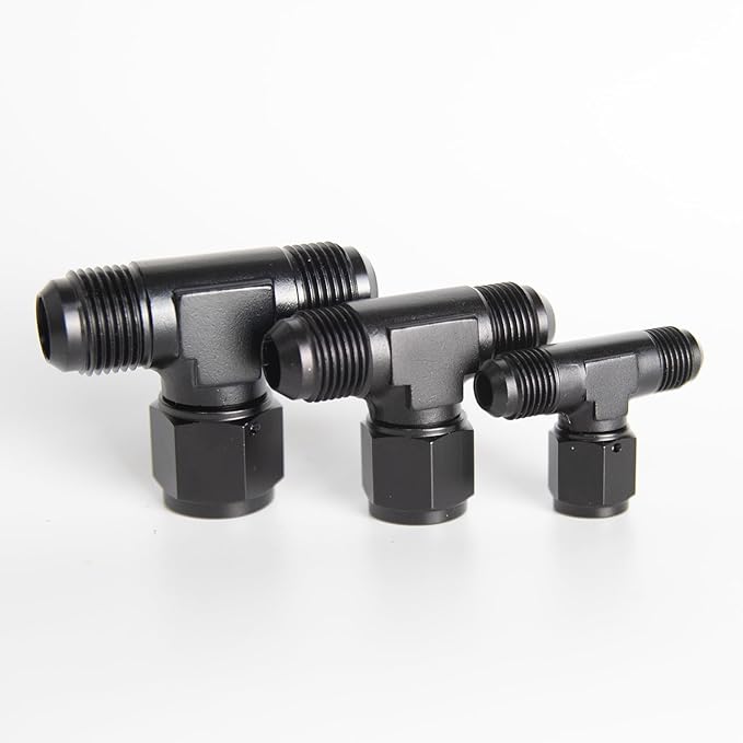 10AN Male Tee Fitting Adaptor with AN10 Female Swivel on Side Black