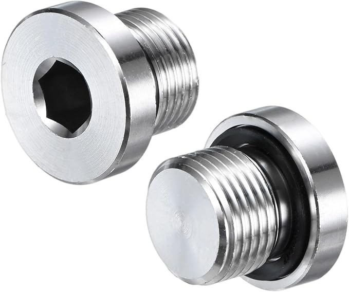 2-Pack Inner Hex Head Pipe Fitting Plug, 3/8 NPT 304 Stainless Steel Socket Bung Plug with Sealing Ring for Terminate Pipe Ends/Replacement Drains