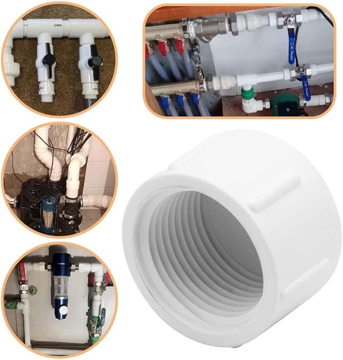 YSIL 1/2 Inch PVC Female End Cap Plug, Threaded Water End Cap Connector PVC Pipe Fittings for Plumbing Water Line (12 Pack) White