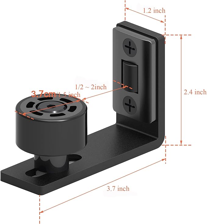 Adjustable Floor Guide for Sliding Barn Door Bottom Roller Wall Mount Double Wheel No Punching Required System, Black 1 Pack, Smoothly and Quietly, Easy to Install