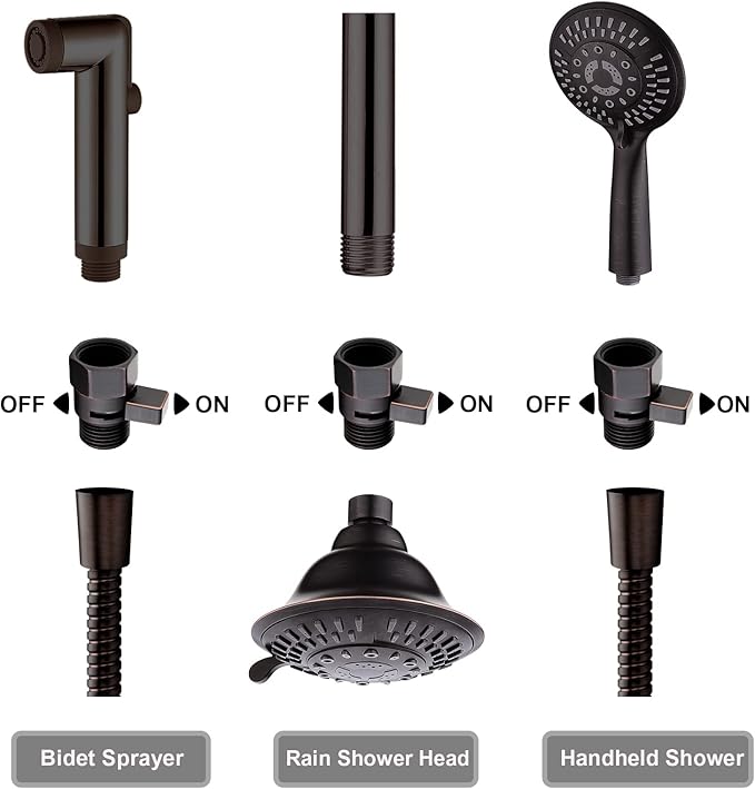 BRIGHT SHOWERS Water Flow Control Valve, Brass Shower Head Water Valve with Handle Lever, Flow Regulator Water-Saver Volume, Oil-Rubbed Bronze