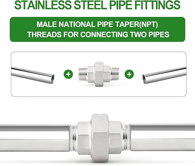 TAISHER 1PCS 304 Stainless Steel Union，3/4" NPT Male x 3/4" NPT Male Cast Pipe Fitting