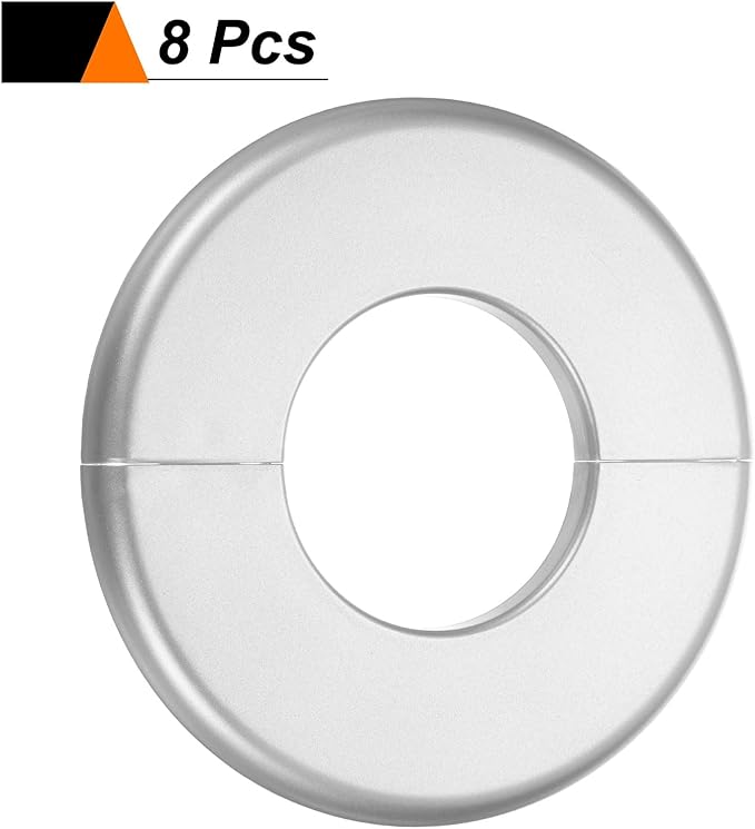 HARFINGTON 8pcs Wall Split Flange 51mm/2" Self-Adhesive Plumbing Cover Plates ABS Plastic Round Escutcheon Plate Buckle Design for Water Pipe Bathroom Kitchen Decoration, Silver Tone