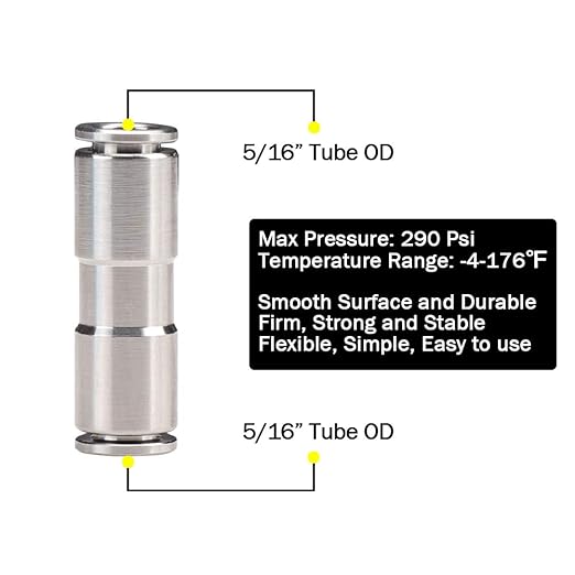 Beduan Push to Connect Fitting, 5/16" Tube OD 304 Stainless Steel Straight Quick Adapter Union Splicer Joiner Mender