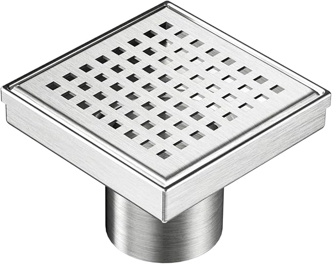 Neodrain 4-Inch Square Shower Drain with Removable Quadrato Pattern Grate, Brushed 304 Stainless Steel Square Drain for Bathroom with Hair Strainer,CUPC Certified