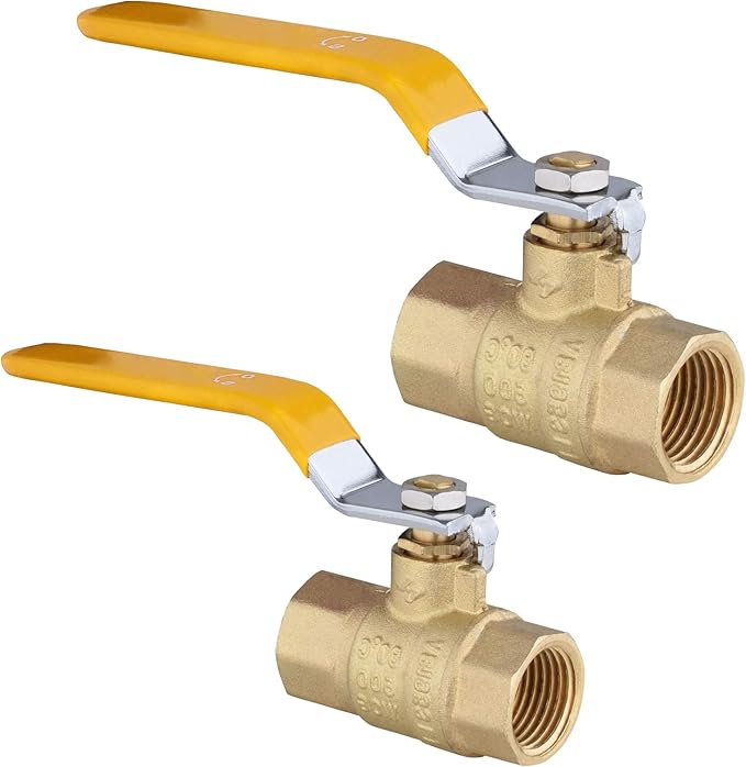 3/4" Heavy Duty Full Port Brass Ball Valve,600 WOG FNPT FIP Threaded Valve for Compressed Air, Water, Plumbing or Oil(2 Pack,Yellow Handle)(VALVE228-2Pack)